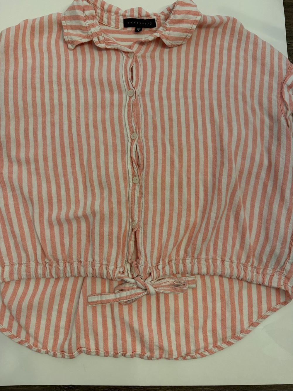 Sanctuary linen Striped Button-Front Drawstring Shirt size small